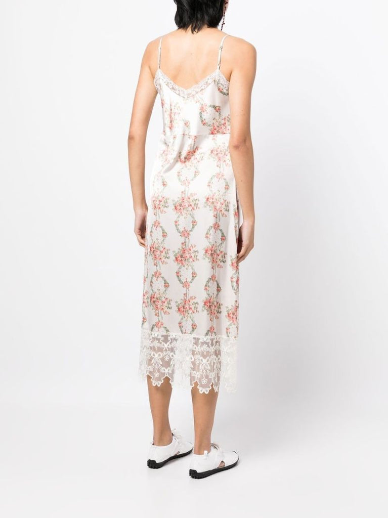 White Floral Print Slip Dress