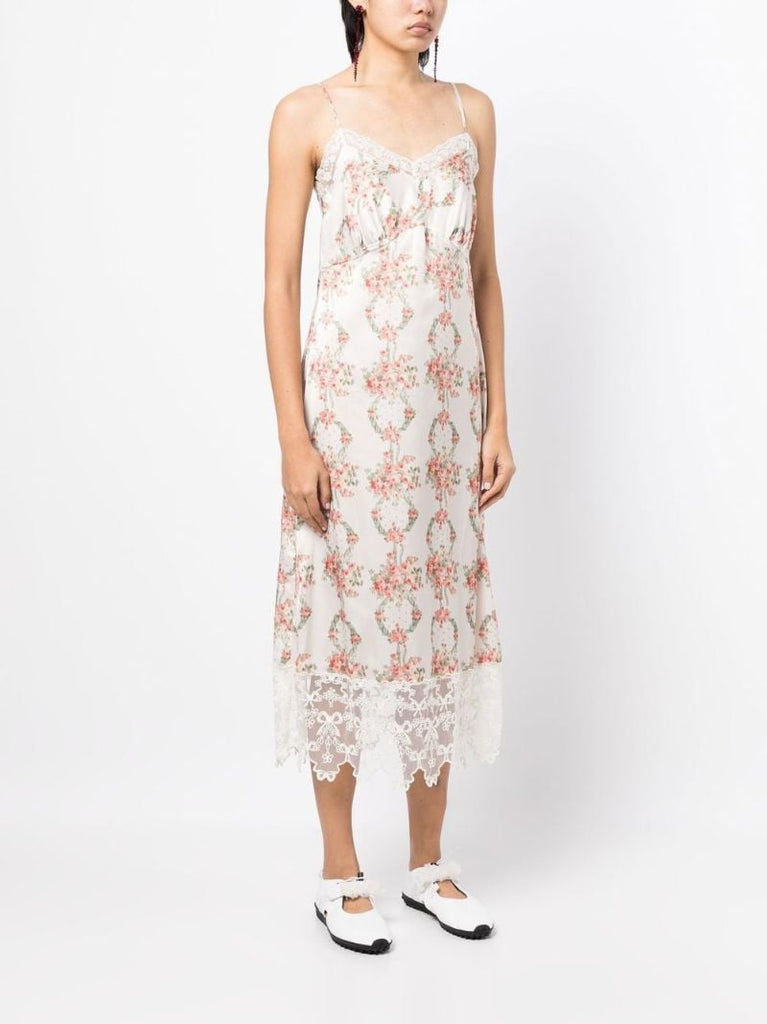 White Floral Print Slip Dress