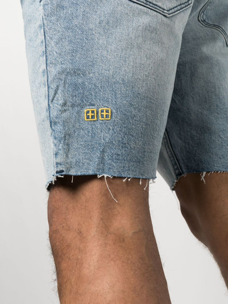 Blue Chopper Short Spray Out Yellow Denim Shorts