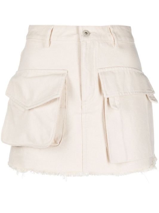 White Frayed Cargo Mini Skirt
