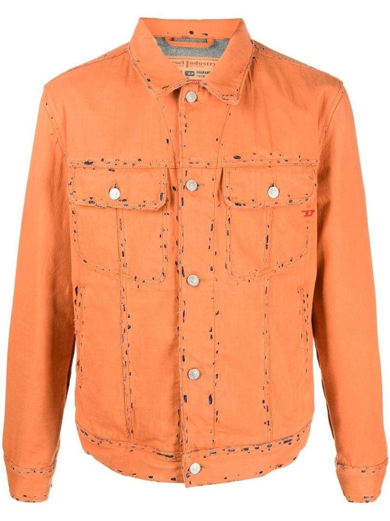 Orange Distressed Denim Jacket