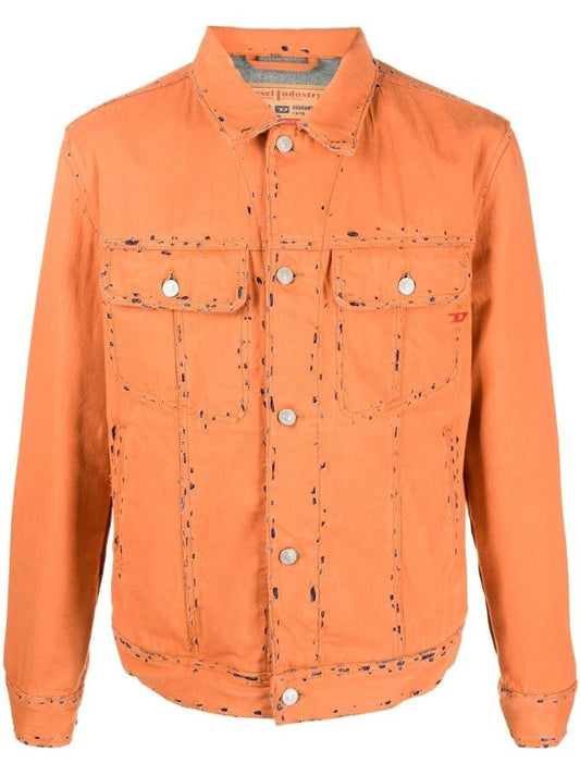 Orange Distressed Denim Jacket