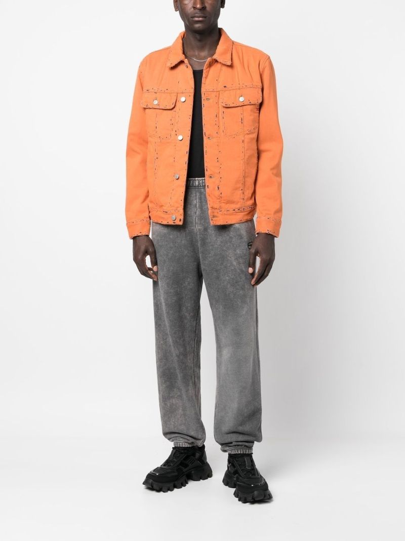 Orange Distressed Denim Jacket