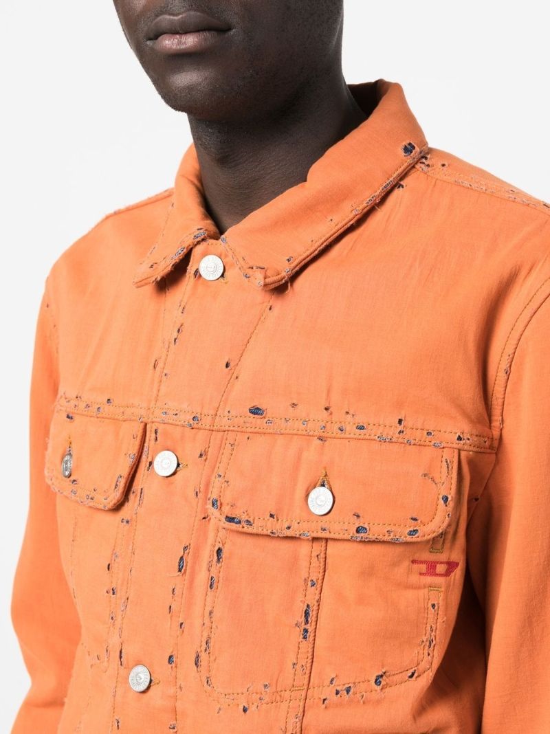 Orange Distressed Denim Jacket