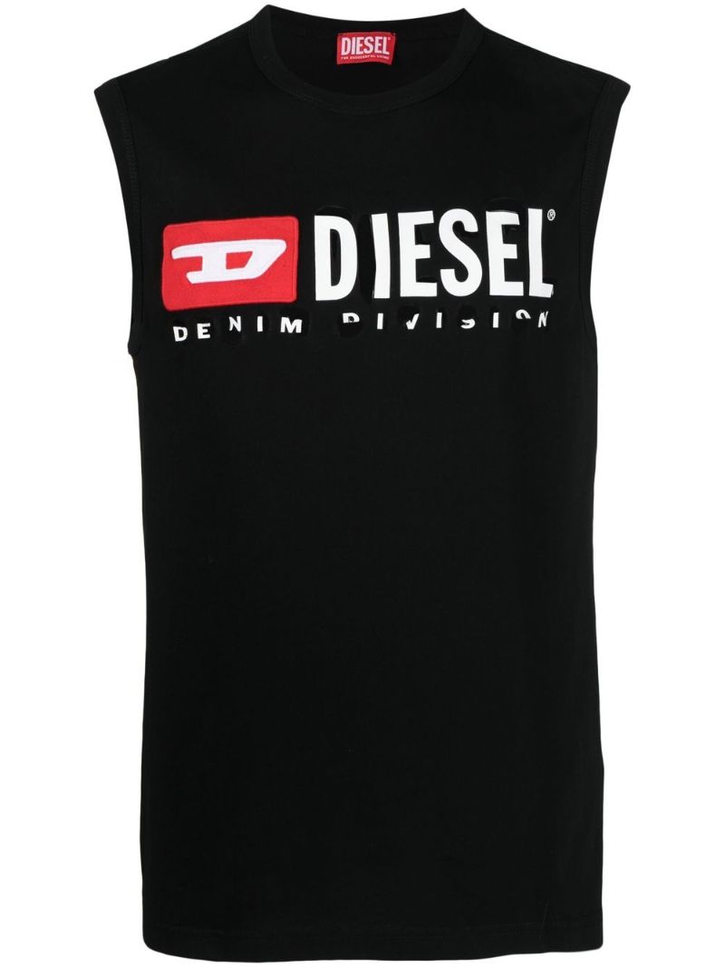 Black T-bisco-divstroyed Logo Print Tank Top