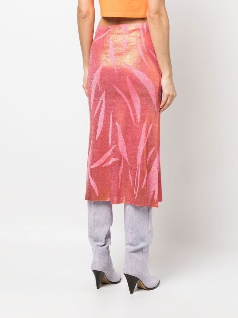 Orange Abstract-print Midi Skirt