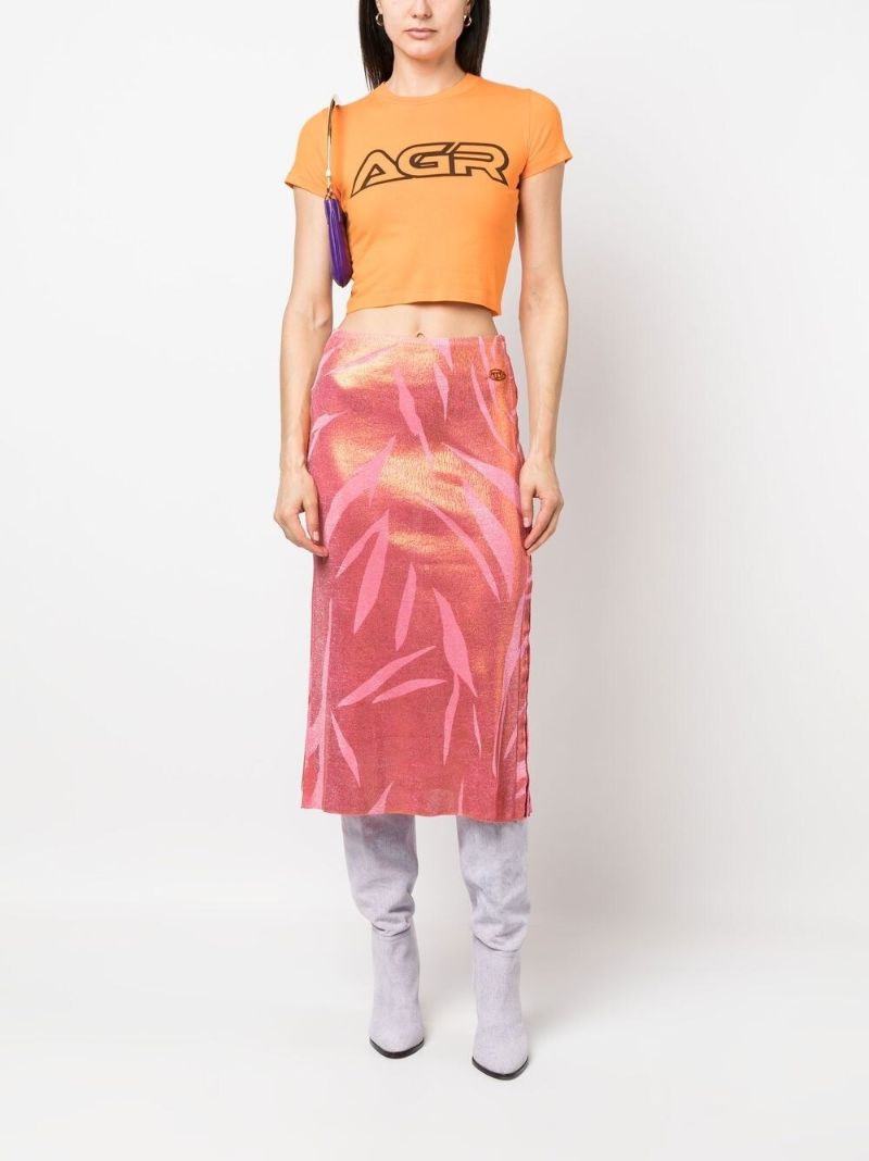 Orange Abstract-print Midi Skirt