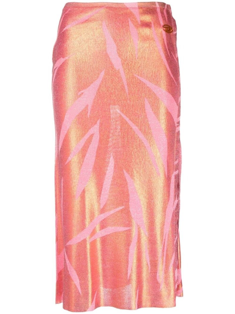 Orange Abstract-print Midi Skirt