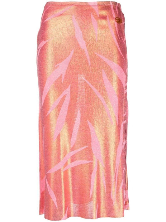 Orange Abstract-print Midi Skirt