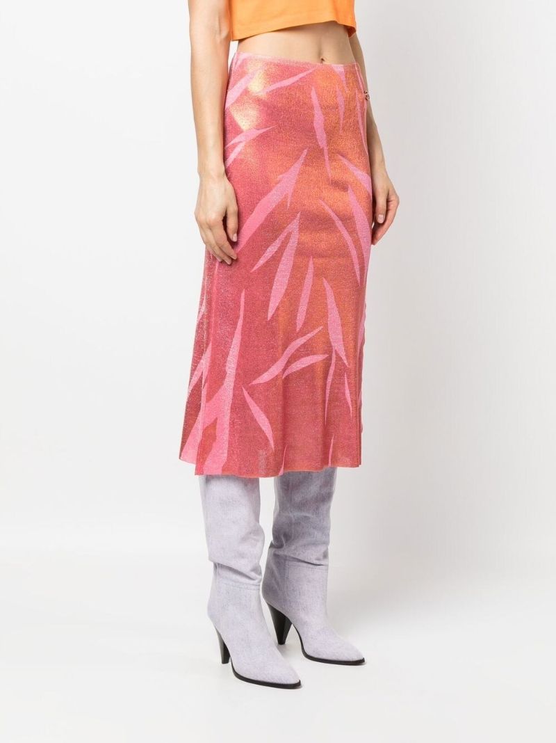 Orange Abstract-print Midi Skirt