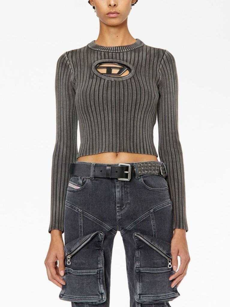Grey Logo Plaque Ribbed Jumper