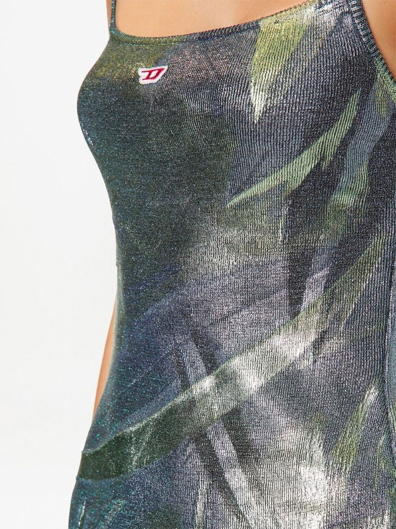 Green Metallic-effect Mini Dress