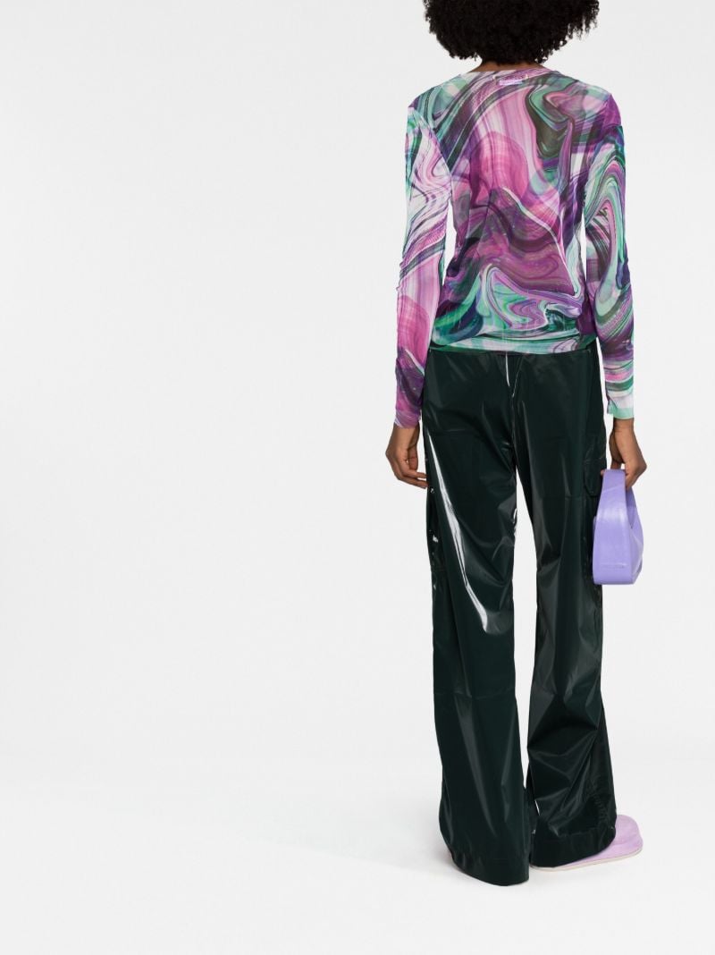 Purple Marble Print Long-sleeve Mesh Top