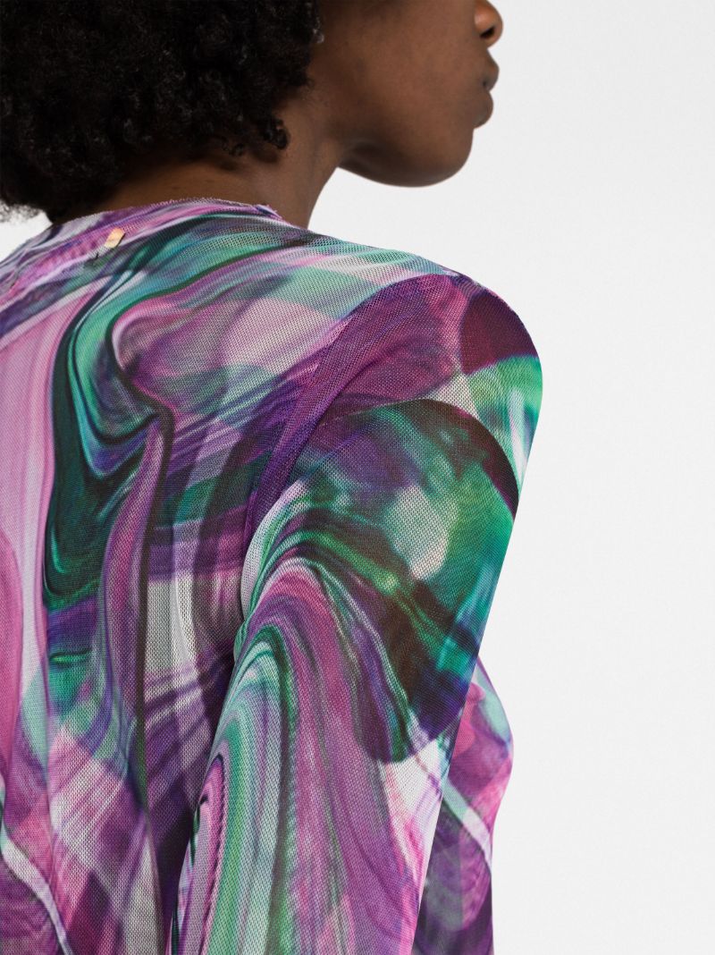 Purple Marble Print Long-sleeve Mesh Top