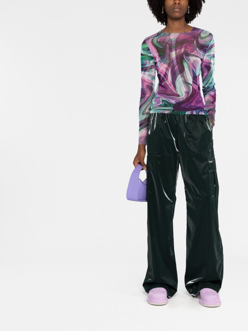 Purple Marble Print Long-sleeve Mesh Top