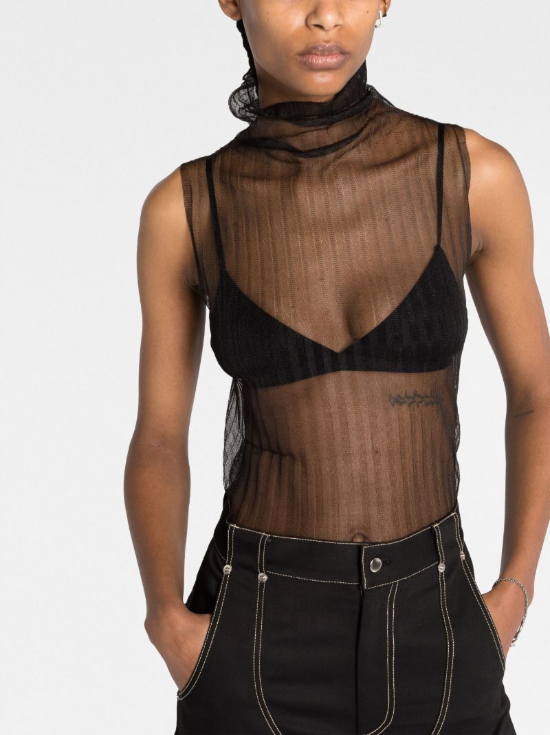 Black Ribbed Sheer Knitted Top