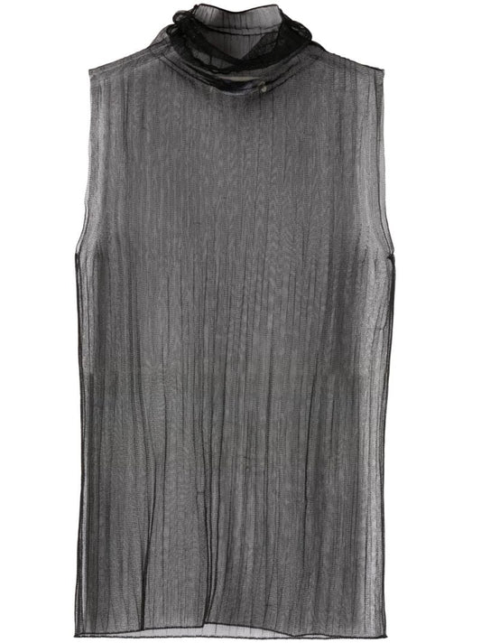 Black Ribbed Sheer Knitted Top