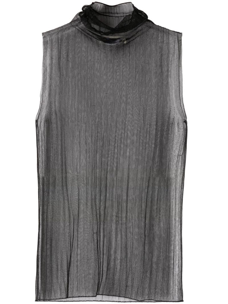 Black Ribbed Sheer Knitted Top