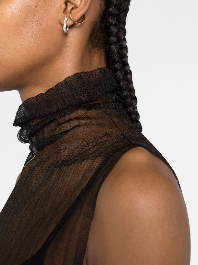 Black Ribbed Sheer Knitted Top