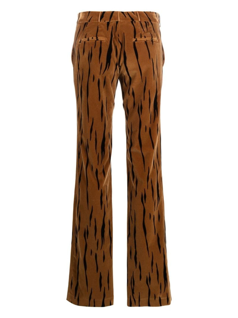 Brown Tiger Print Velvet Trousers