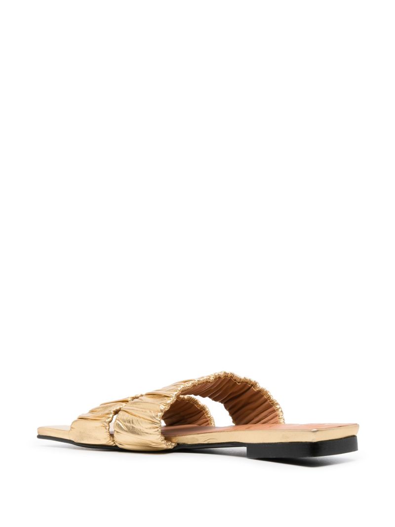Gold-tone Smocked Double Strap Flat Sandals