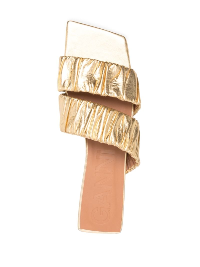 Gold-tone Smocked Double Strap Flat Sandals