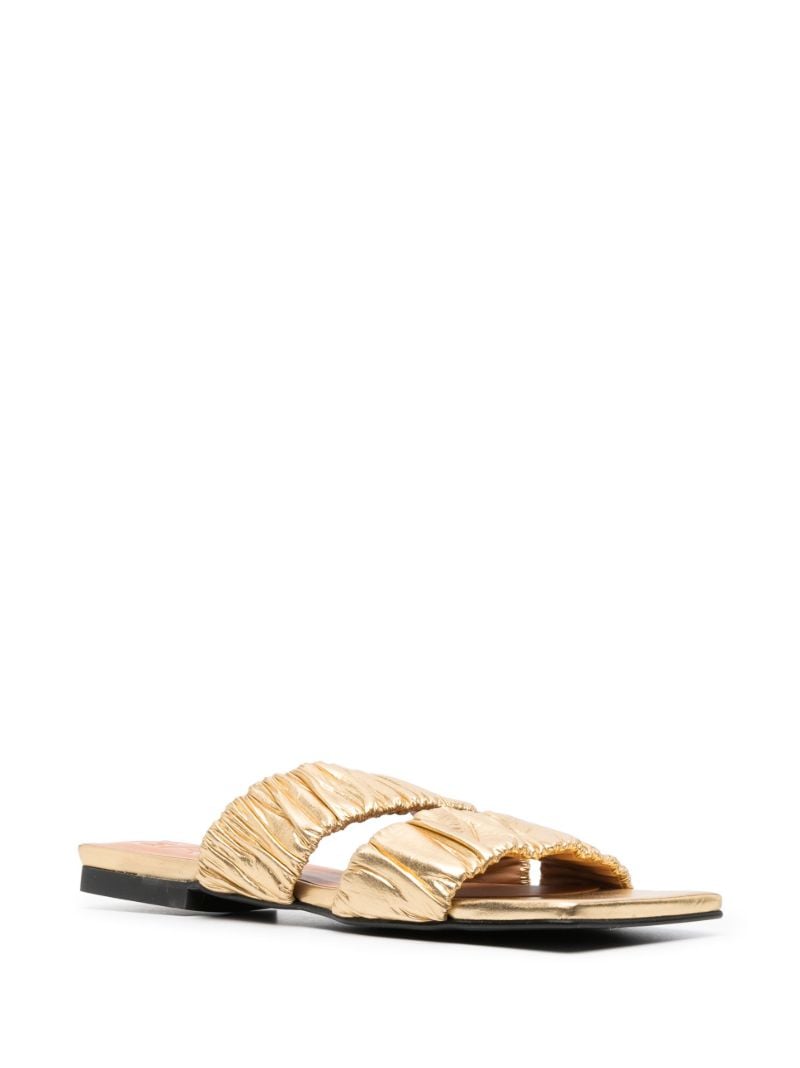 Gold-tone Smocked Double Strap Flat Sandals