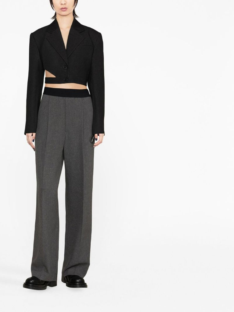 Grey Single Breasted Cropped Blazer
