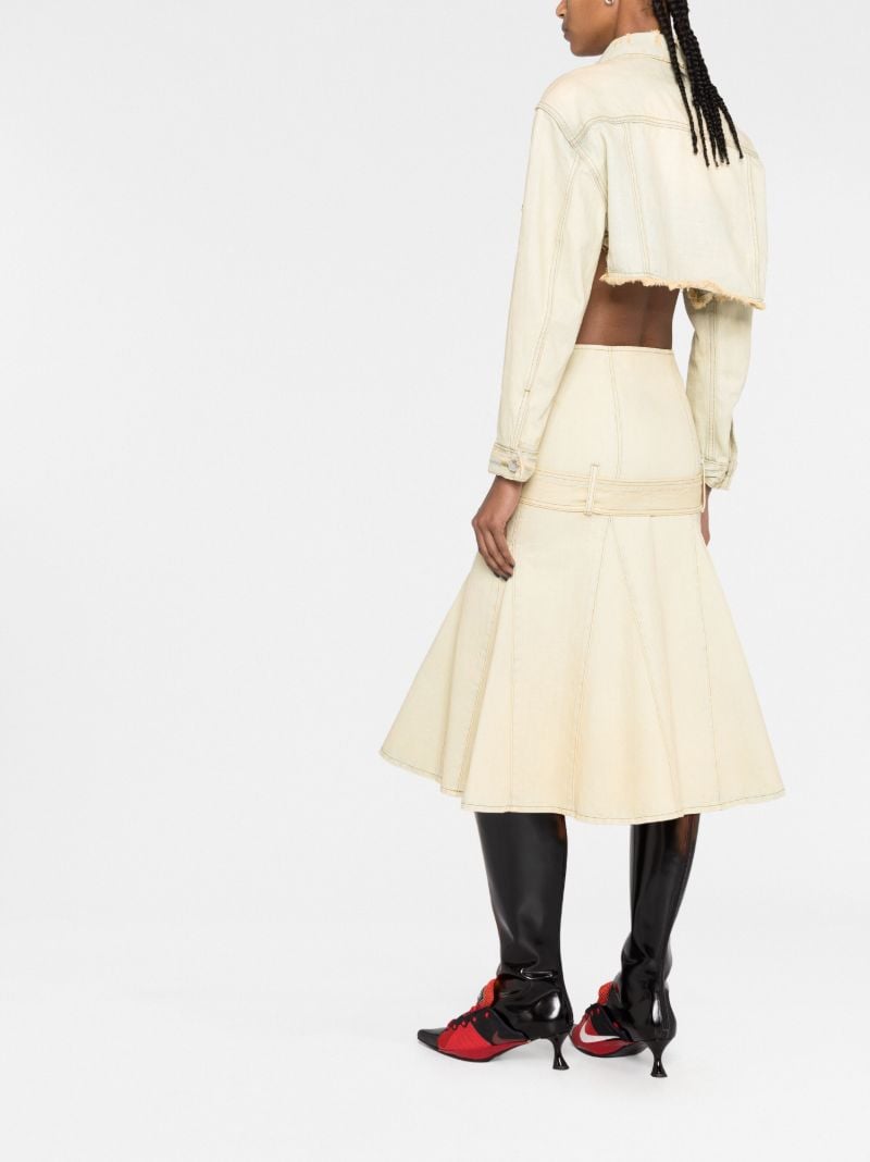 Neutral Belted Pleated Denim Skirt