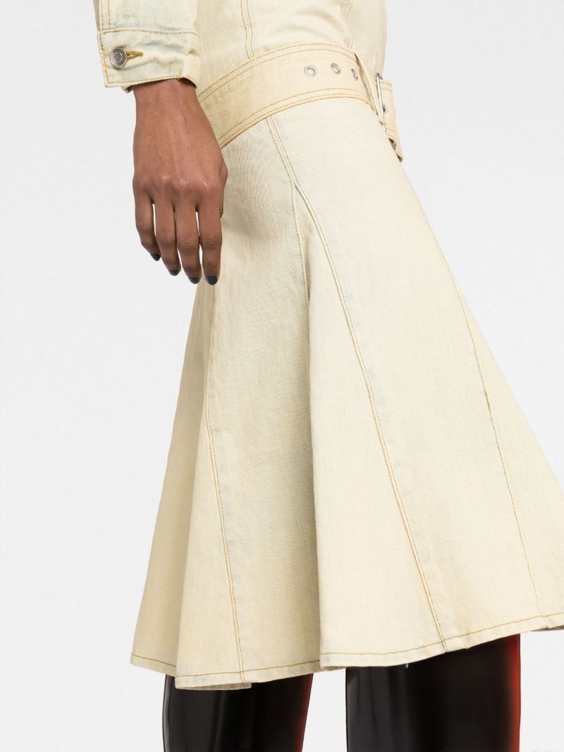 Neutral Belted Pleated Denim Skirt