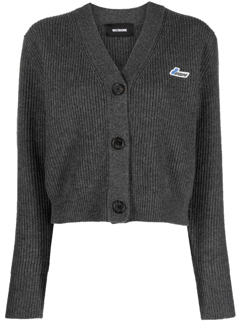 Grey Logo-patch Cropped Cardigan