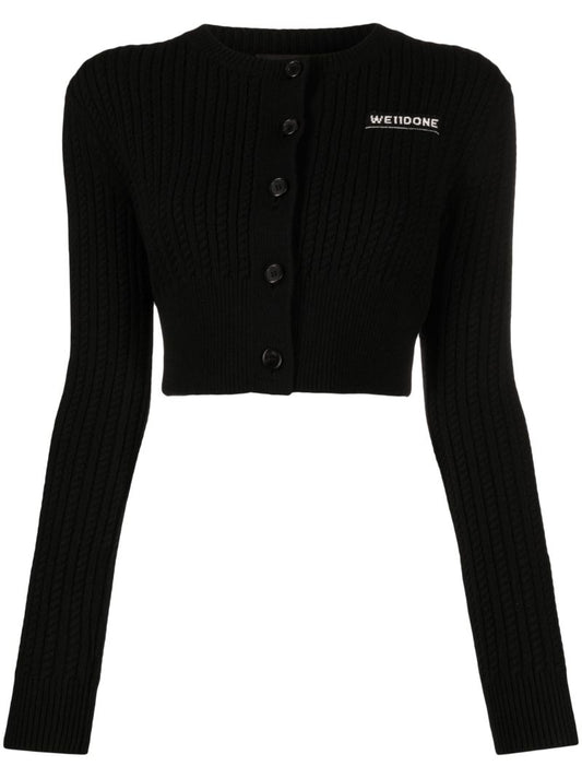 Black Cropped Wool Cardigan