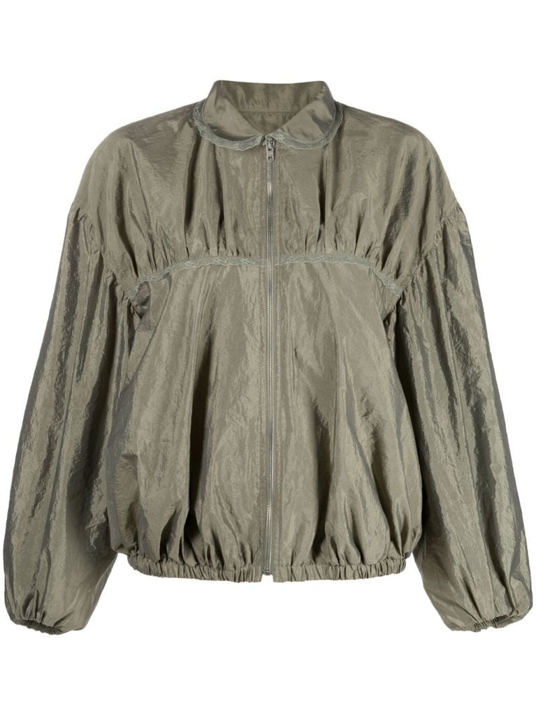 Green Lace Trim Blouson Jacket