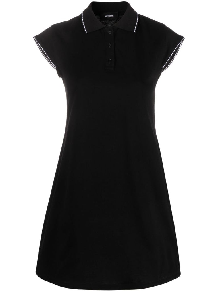 Black Cotton Polo Mini Dress