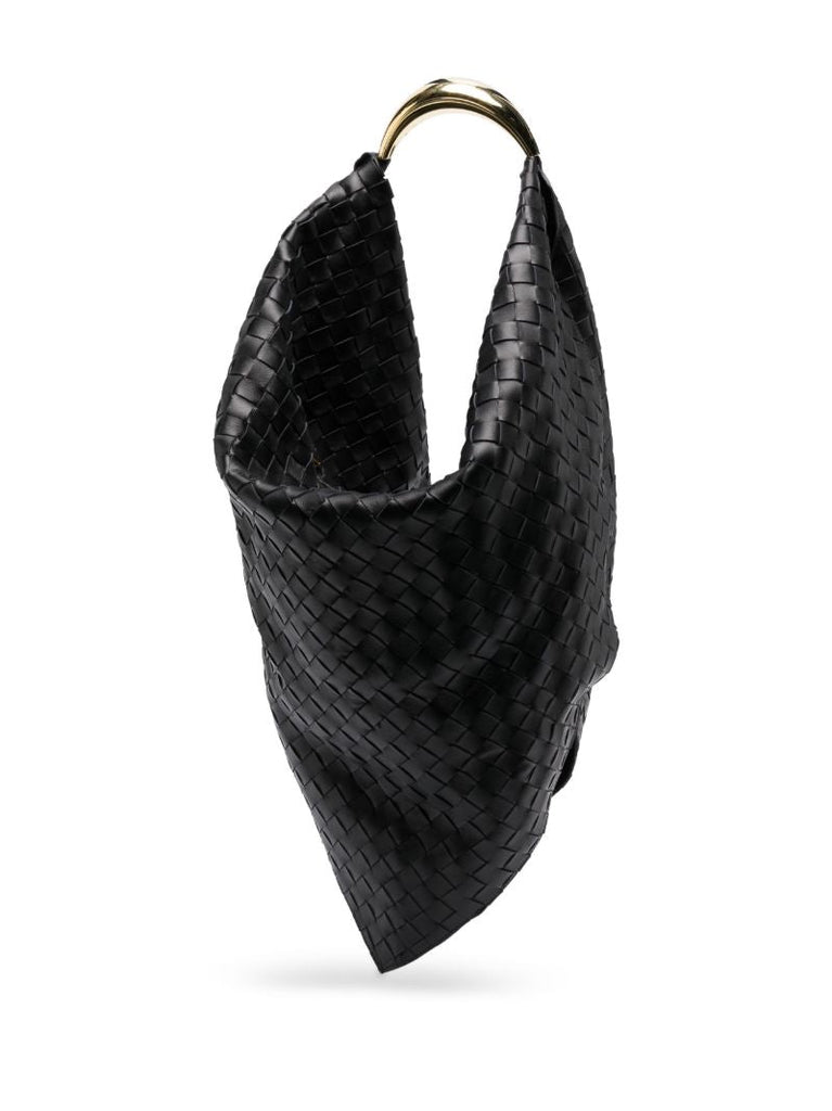 Black Foulard Woven Leather Shoulder Bag