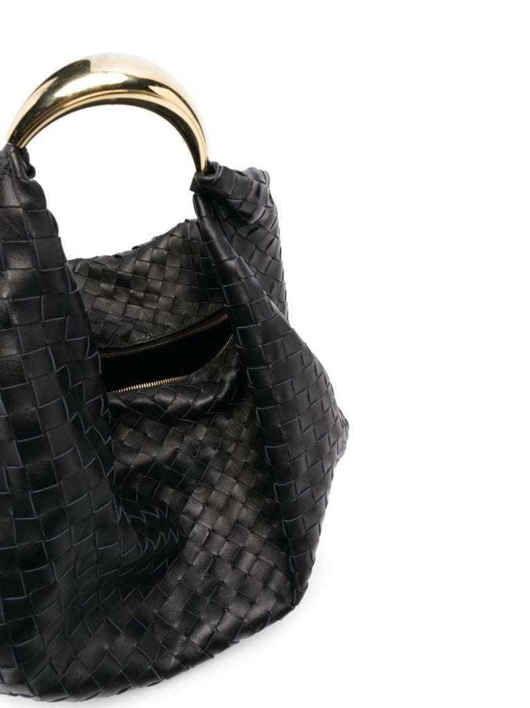 Black Foulard Woven Leather Shoulder Bag