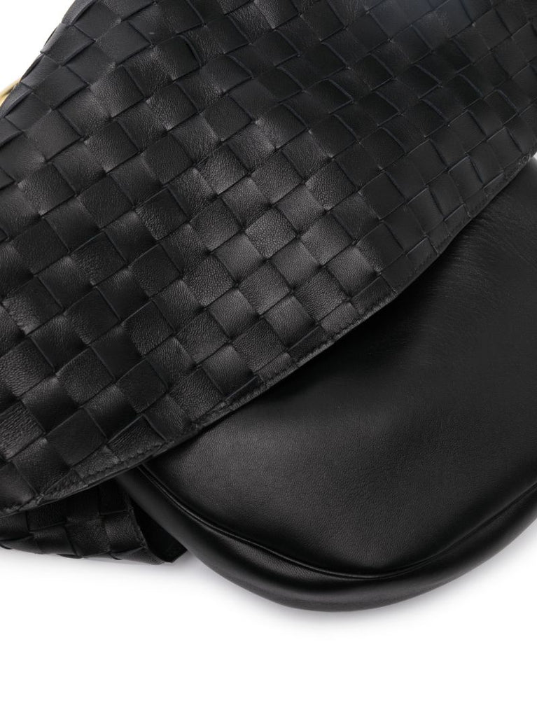 Black Foulard Woven Leather Shoulder Bag