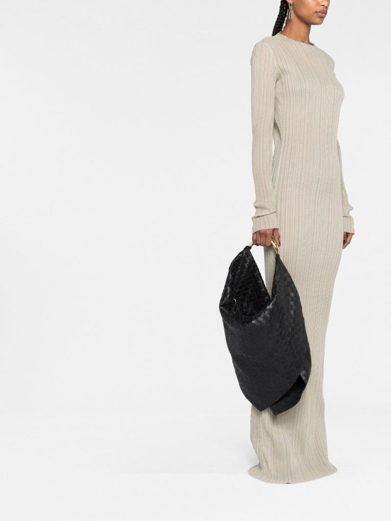 Black Foulard Woven Leather Shoulder Bag