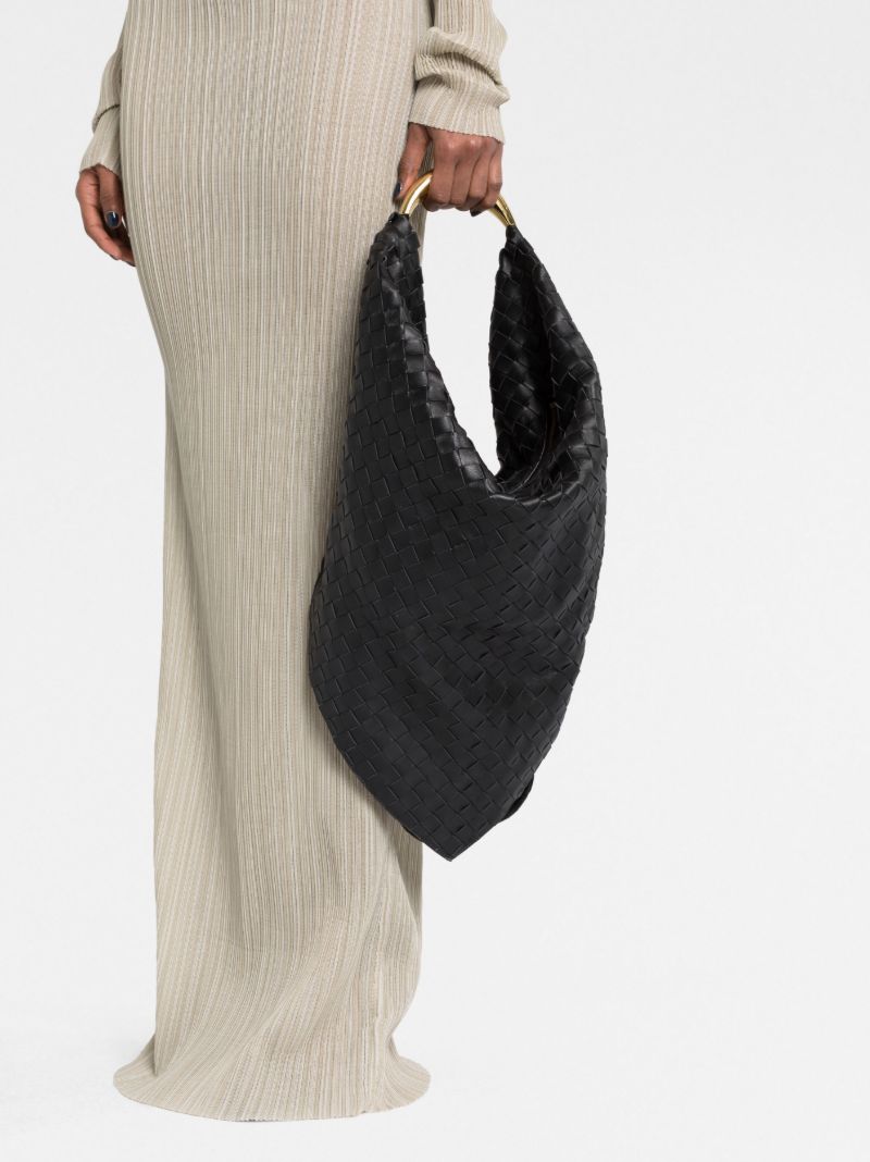 Black Foulard Woven Leather Shoulder Bag