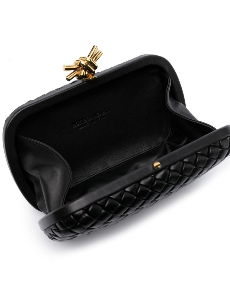 Black Leather Knot MinaudiÃ_x0083_Â¨re Clutch Bag