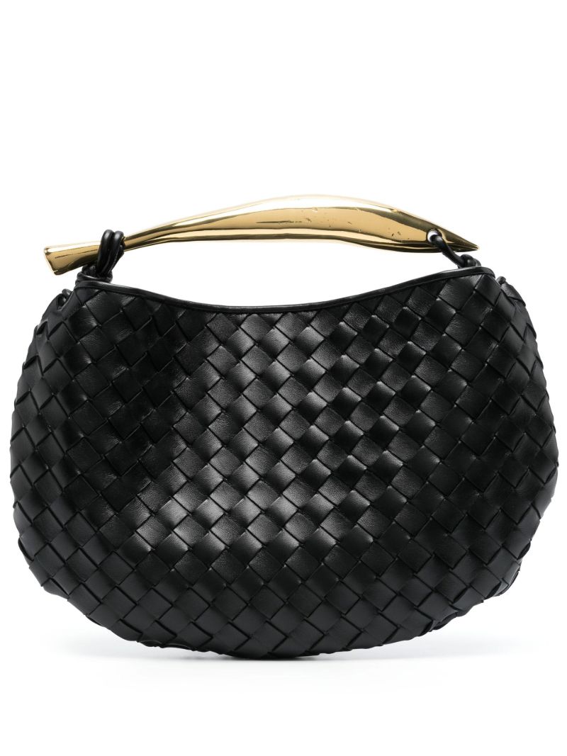 Black Sardine Intrecciato Leather Top Handle Bag