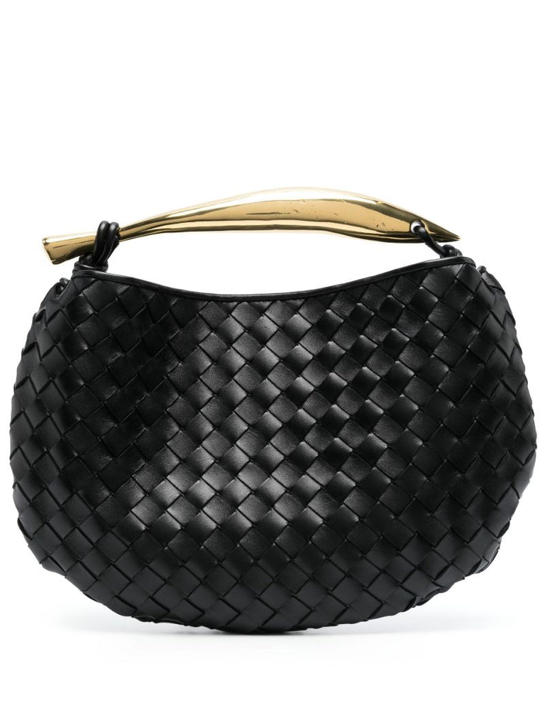 Black Sardine Intrecciato Leather Top Handle Bag