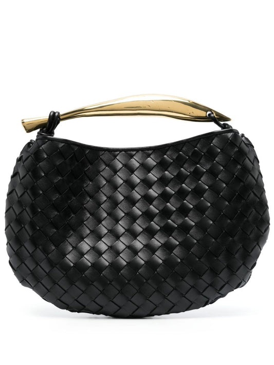 Black Sardine Intrecciato Leather Top Handle Bag