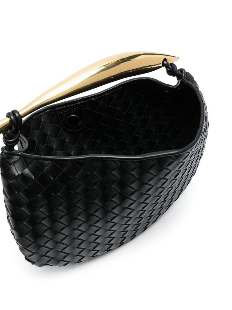 Black Sardine Intrecciato Leather Top Handle Bag