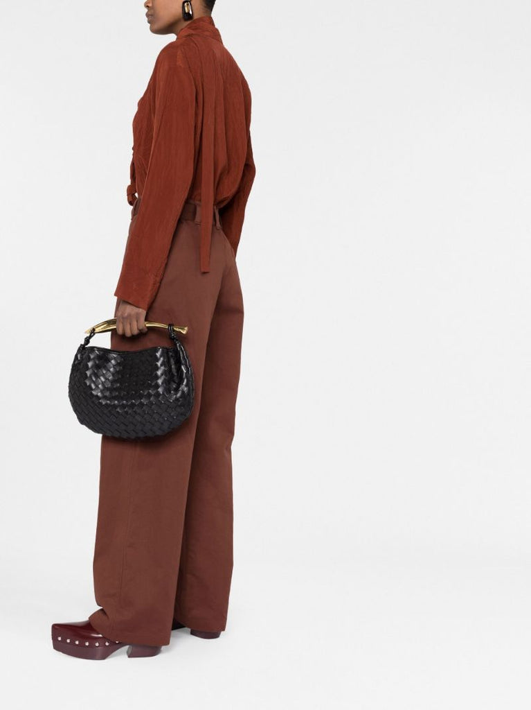 Black Sardine Intrecciato Leather Top Handle Bag