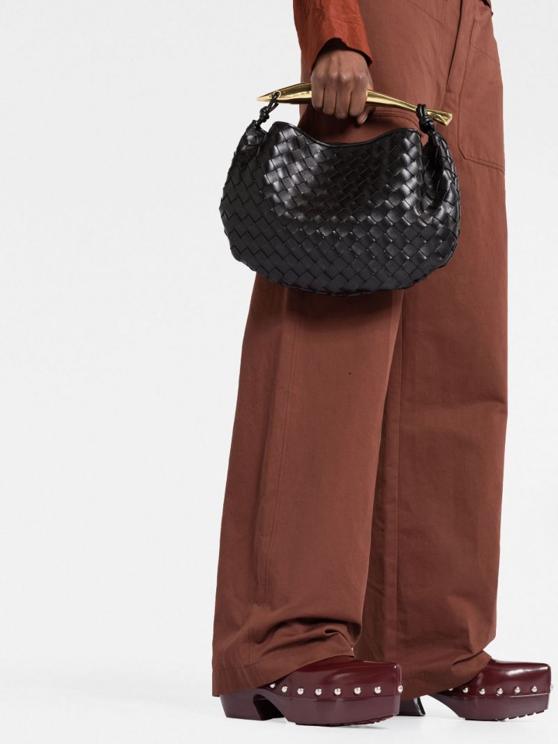 Black Sardine Intrecciato Leather Top Handle Bag