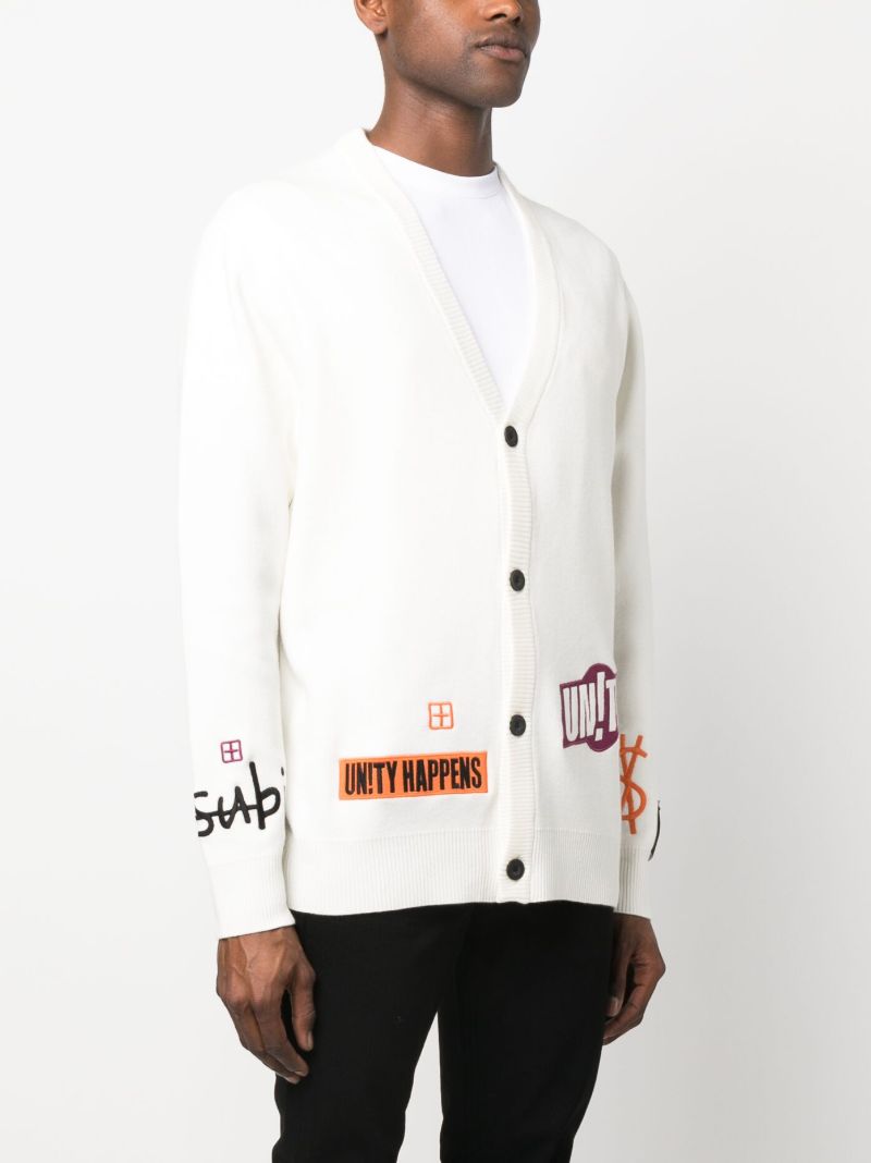 White Patch Embroidered Knit Cardigan