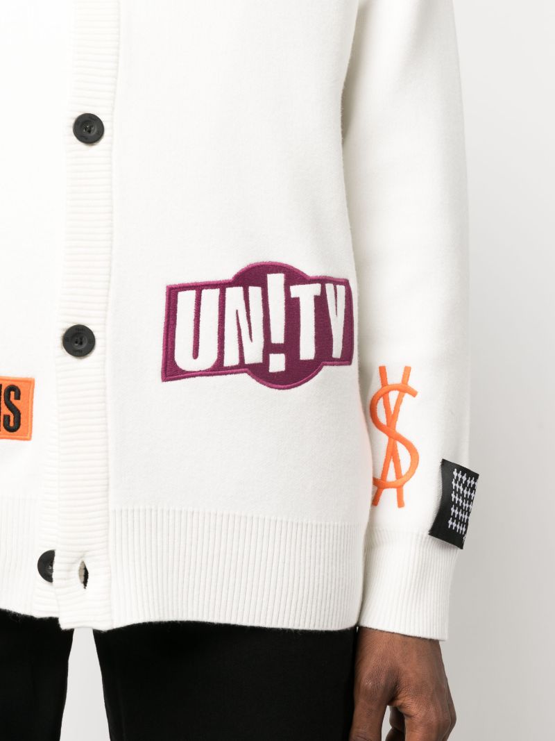 White Patch Embroidered Knit Cardigan