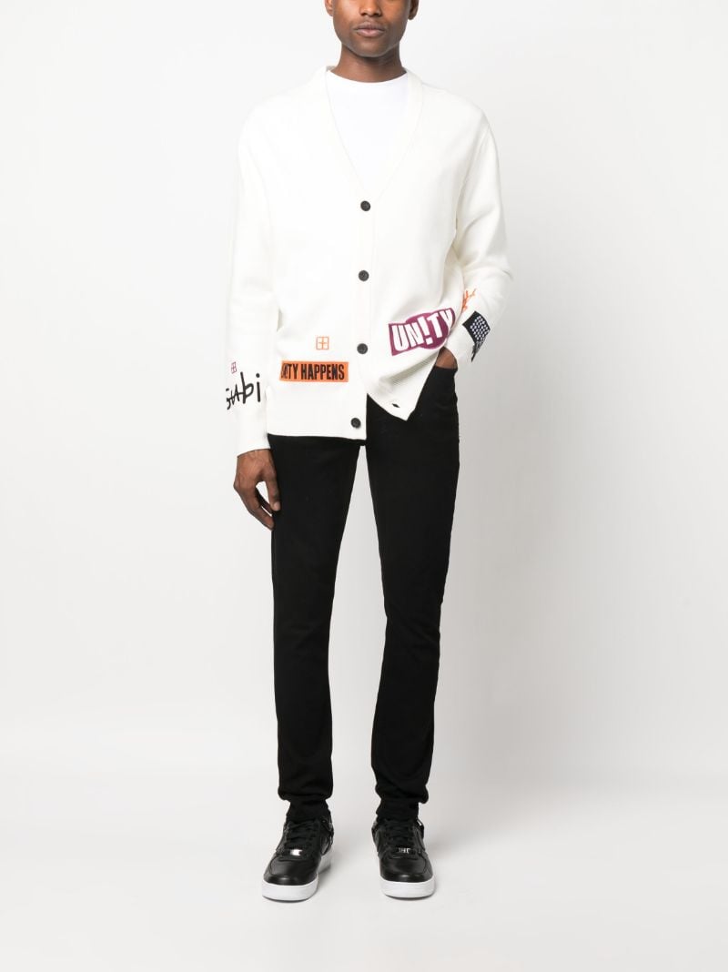White Patch Embroidered Knit Cardigan