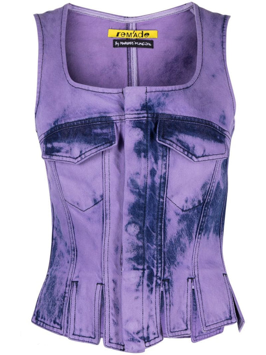 Purple Tie-dye Denim Corset Top